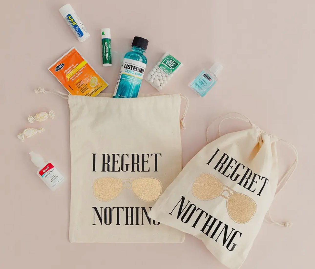 I Regret Nothing Hangover White Cotton Drawstring Gift Bag