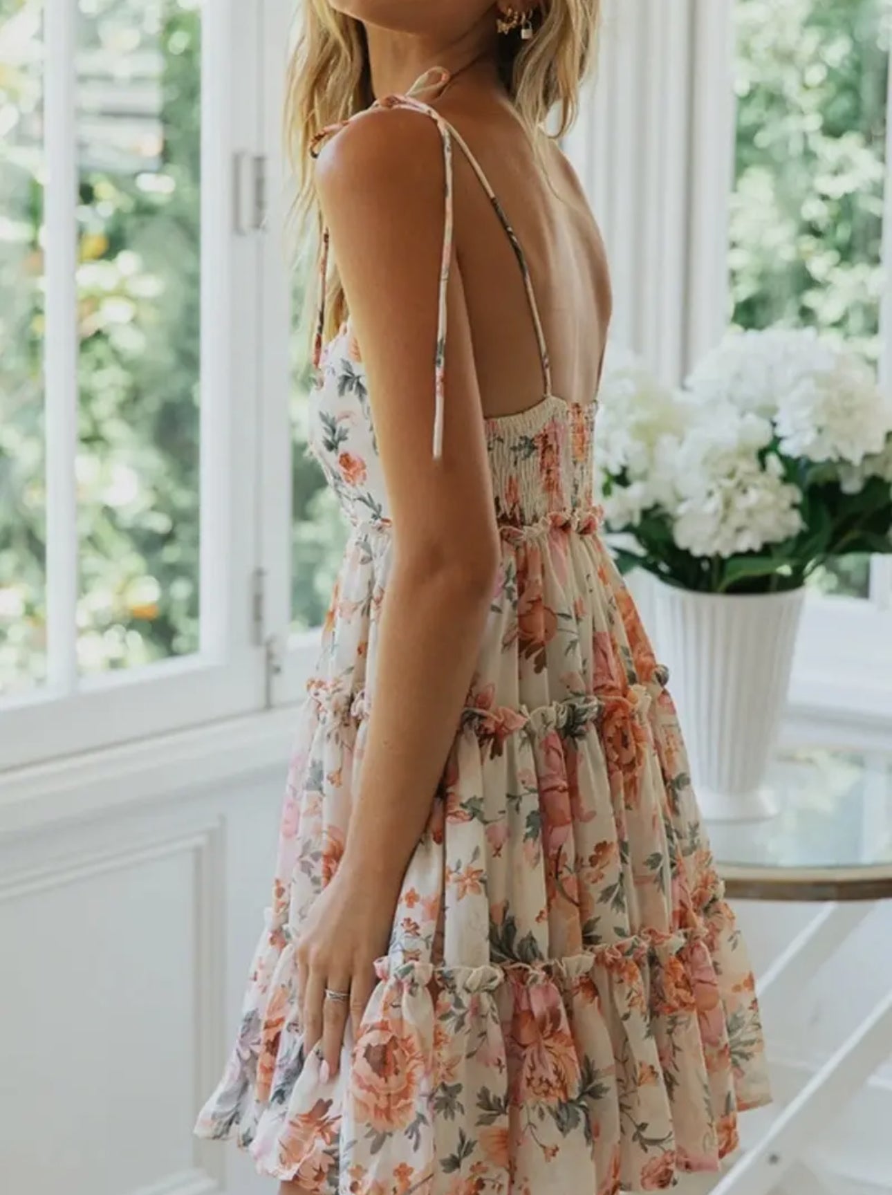 Low Cut Sleeveless Floral Dress