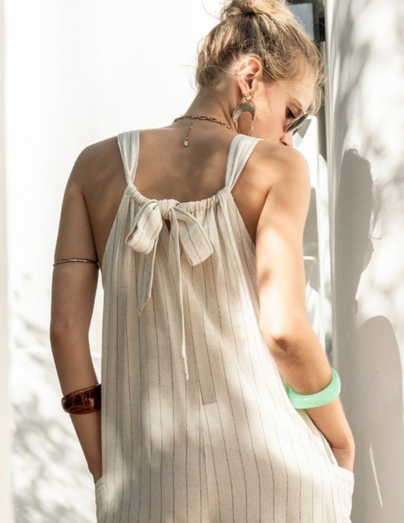 Striped Linen Wide Leg Jumpsuit