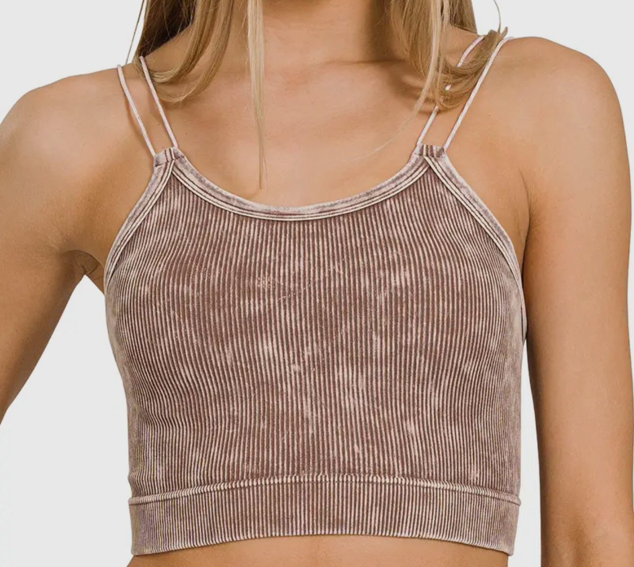 Washed Ribbed Seamless Double Strap Brami Top