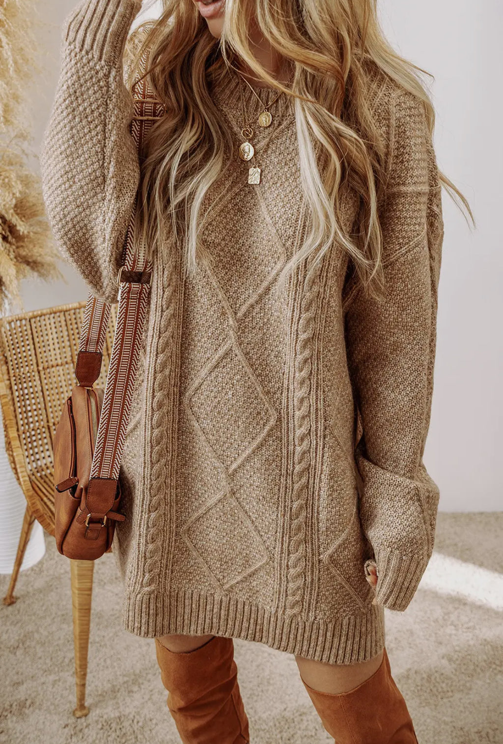 Knit Drop Shoulder Loose Fit Sweater Dress
