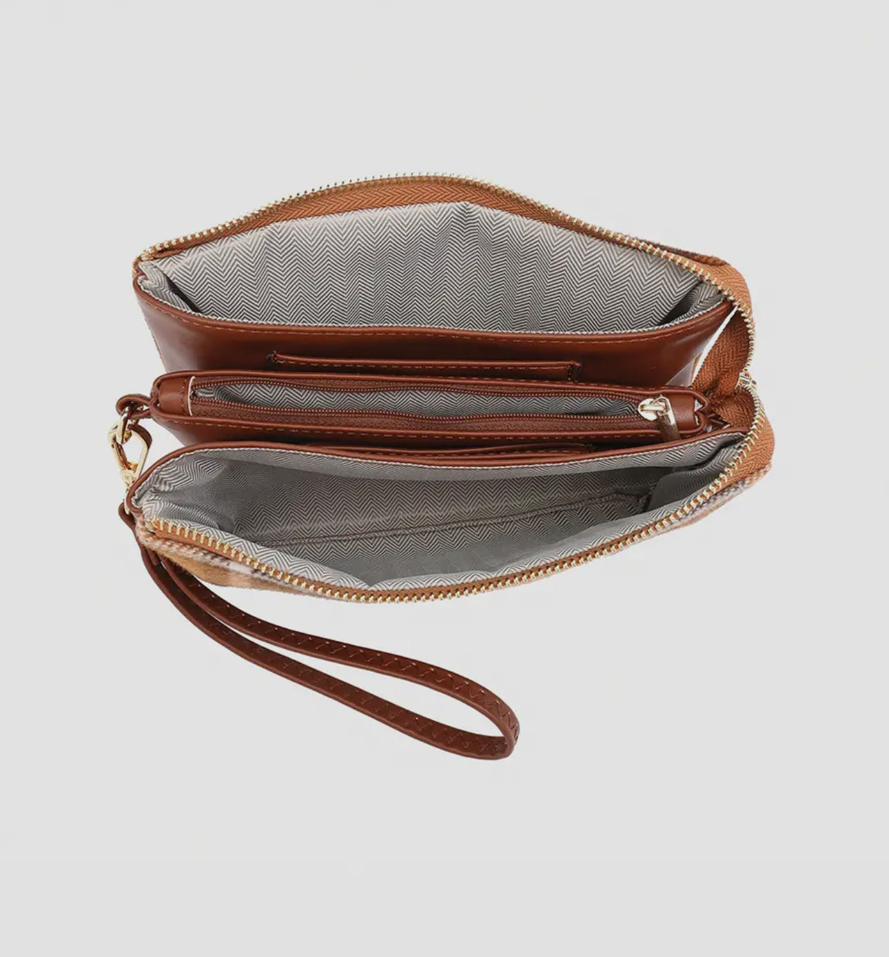 Plaid 3 Compartment Crossbody/Wristlet