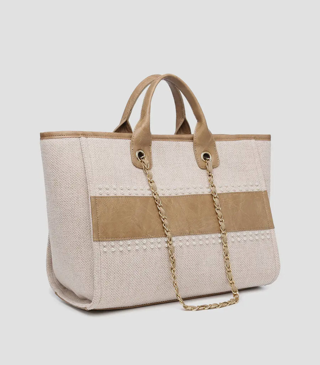 Kristina Striped Satchel w/ Chain Strap