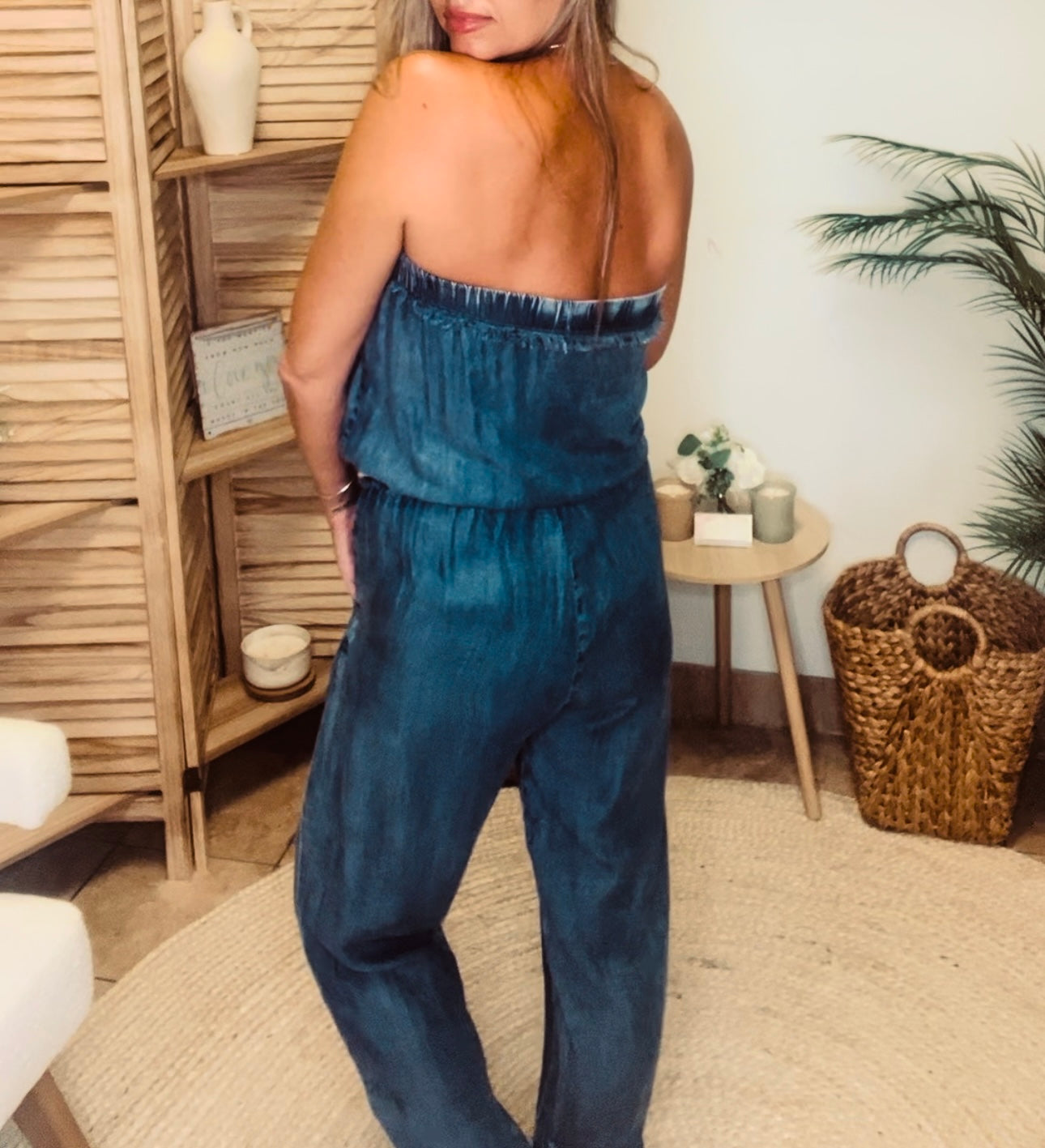 Denim Washed Tube Jumpsuit