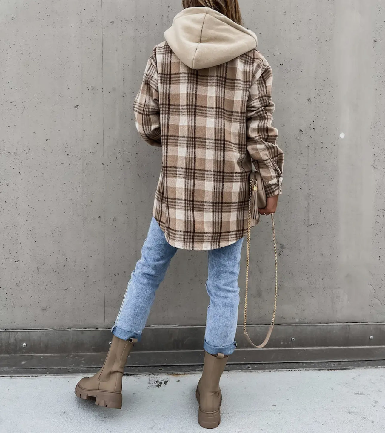 Autumn/Winter Hooded Plaid Button Shirt Jacket