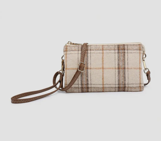 Plaid 3 Compartment Crossbody/Wristlet