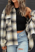 White Open Button Pockets Plaid Shacket