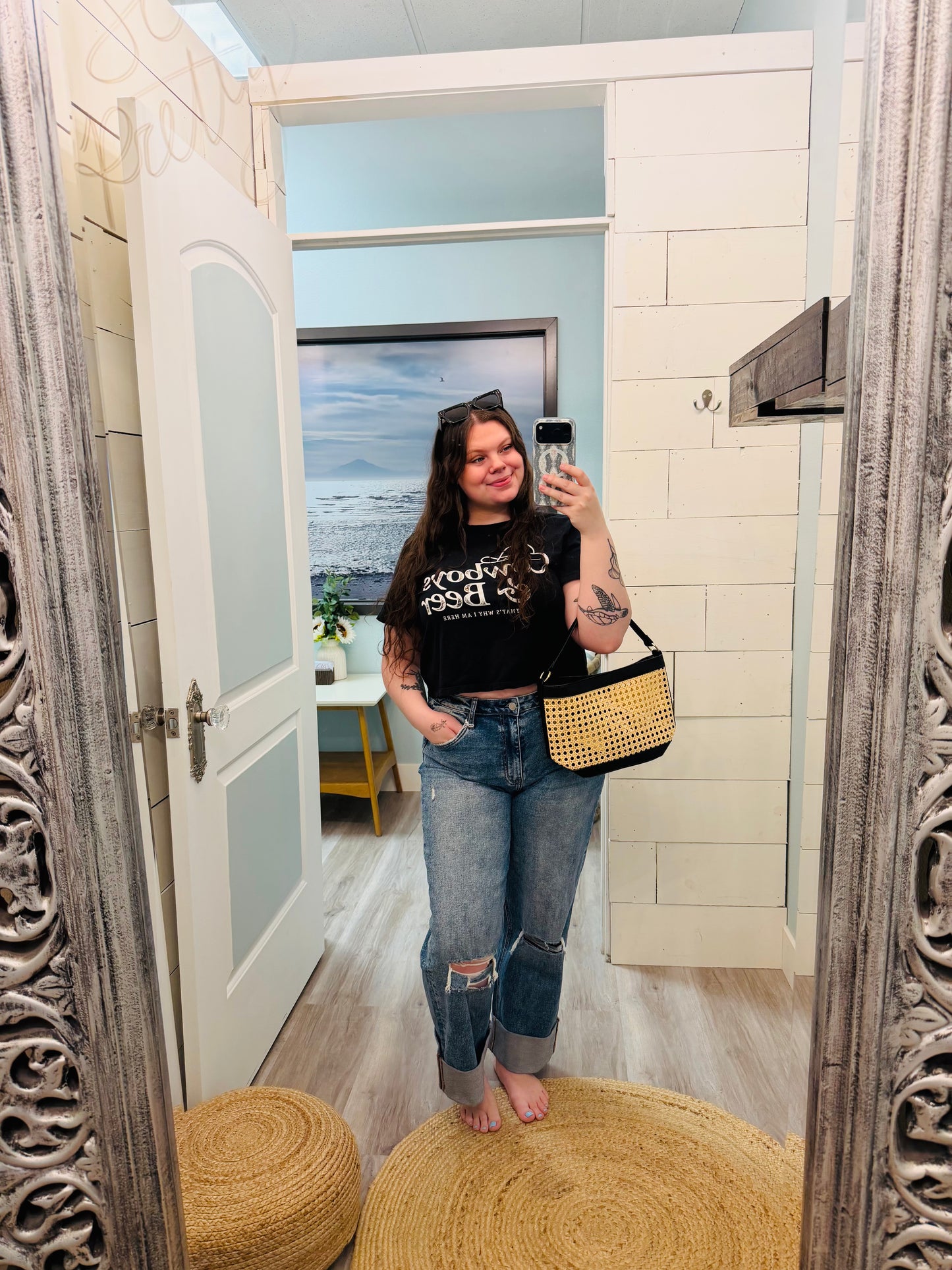 COWBOY N BEER GRAPHIC CROP TOP