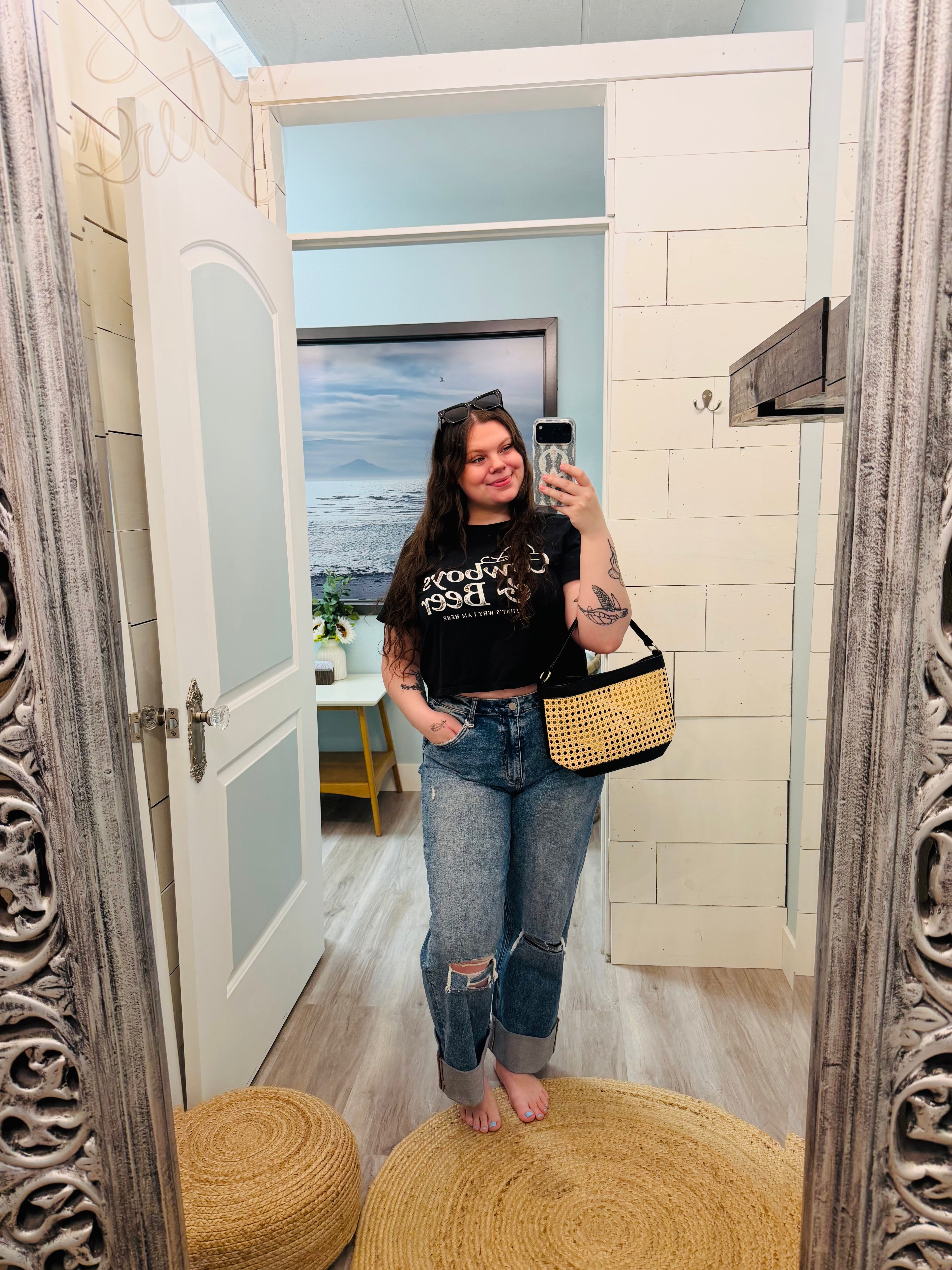 COWBOY N BEER GRAPHIC CROP TOP