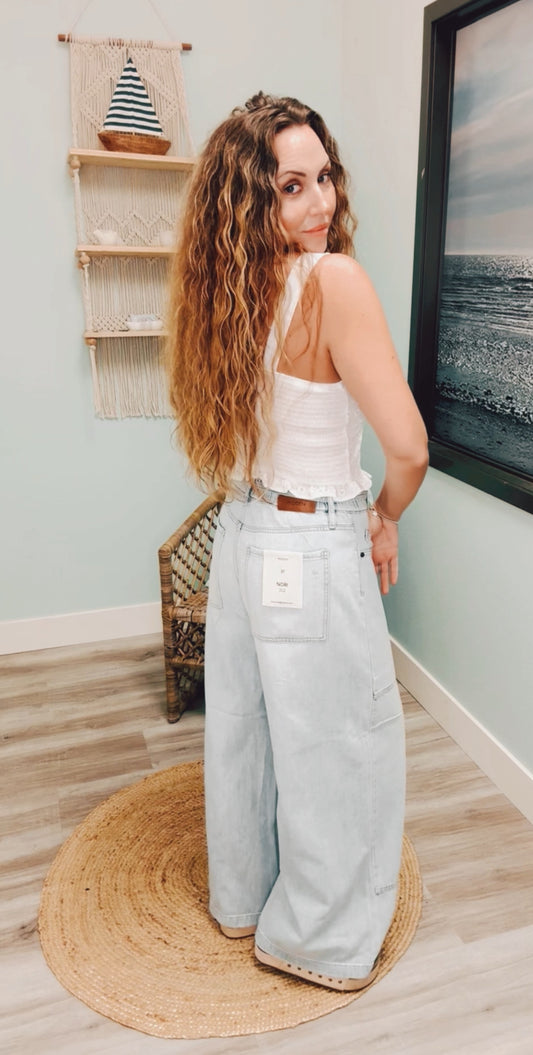 Medium Light Drawstring Utility Pocket Wideleg Pants