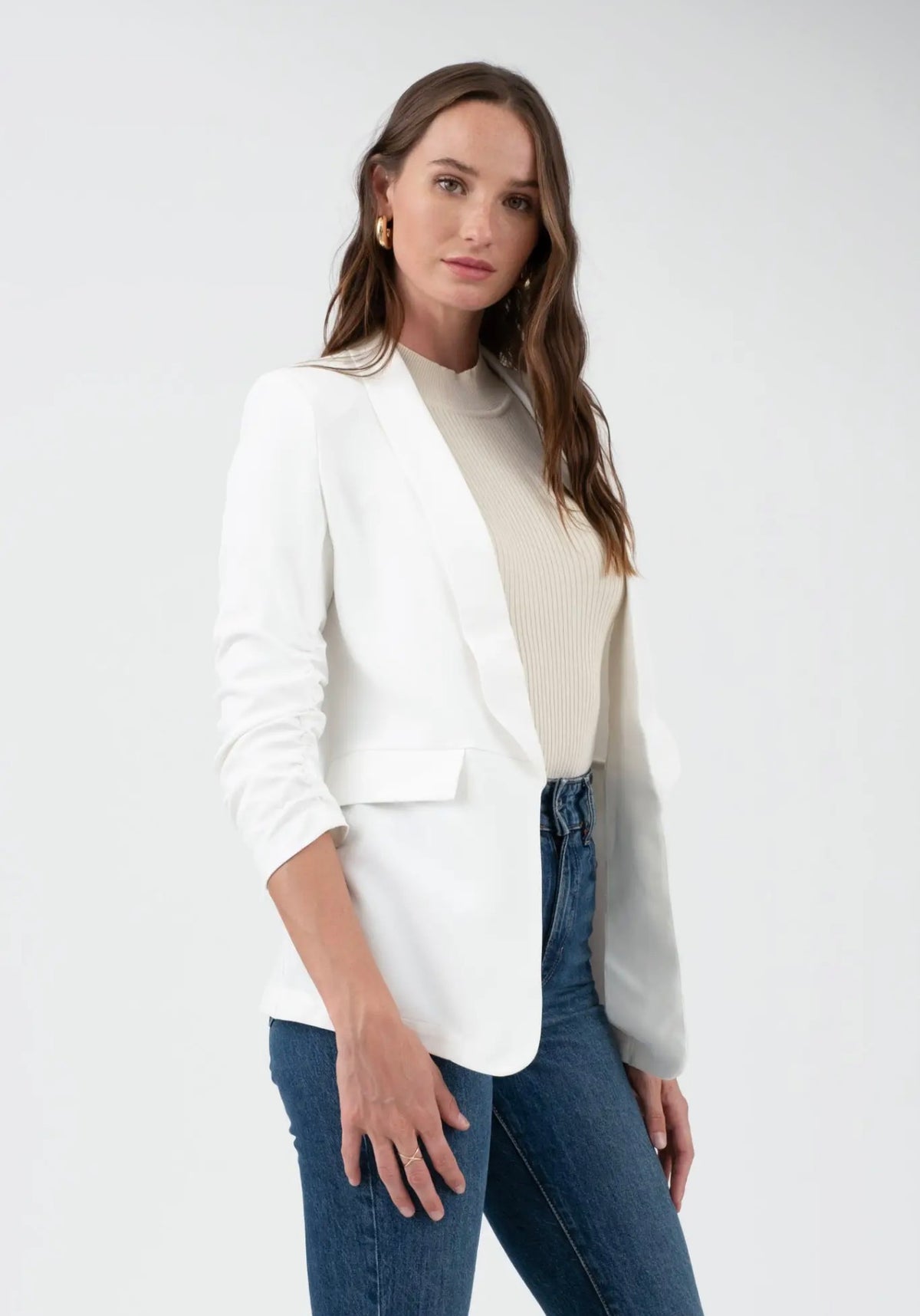 Ruched 3/4 Sleeve Blazer