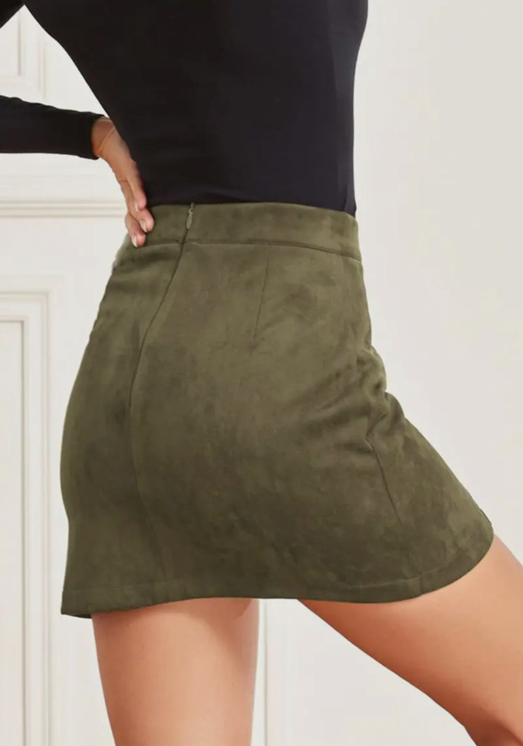 High Waist Suede Zipper Mini Skirt