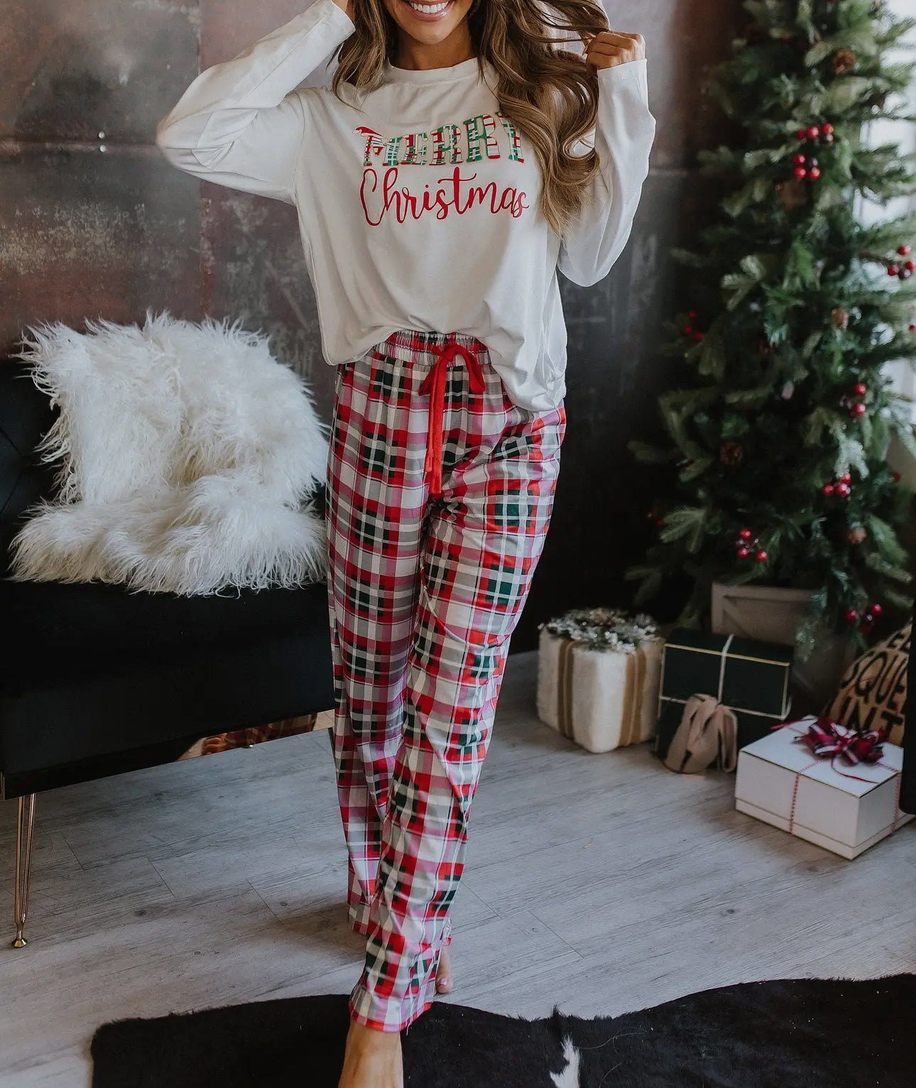 Merry Christmas plaid Pajama Set