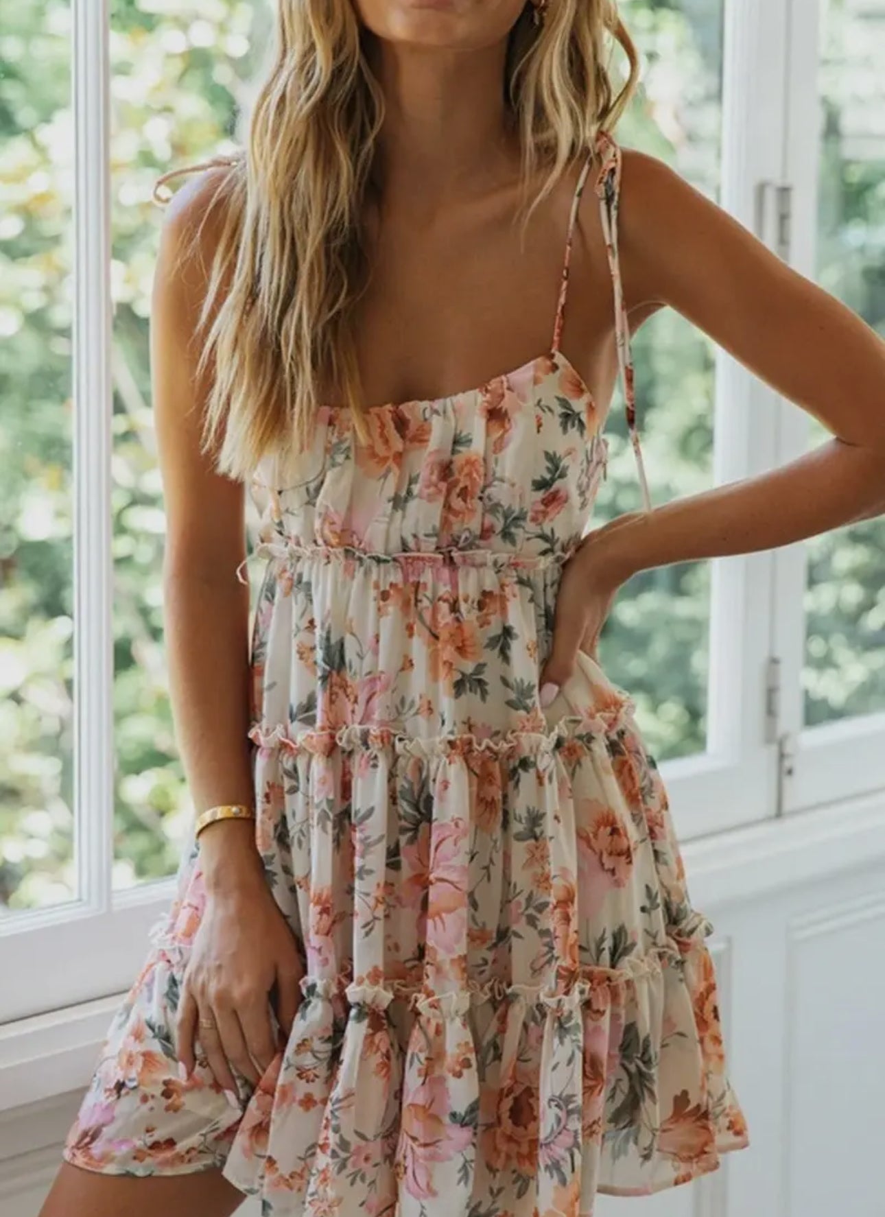 Low Cut Sleeveless Floral Dress