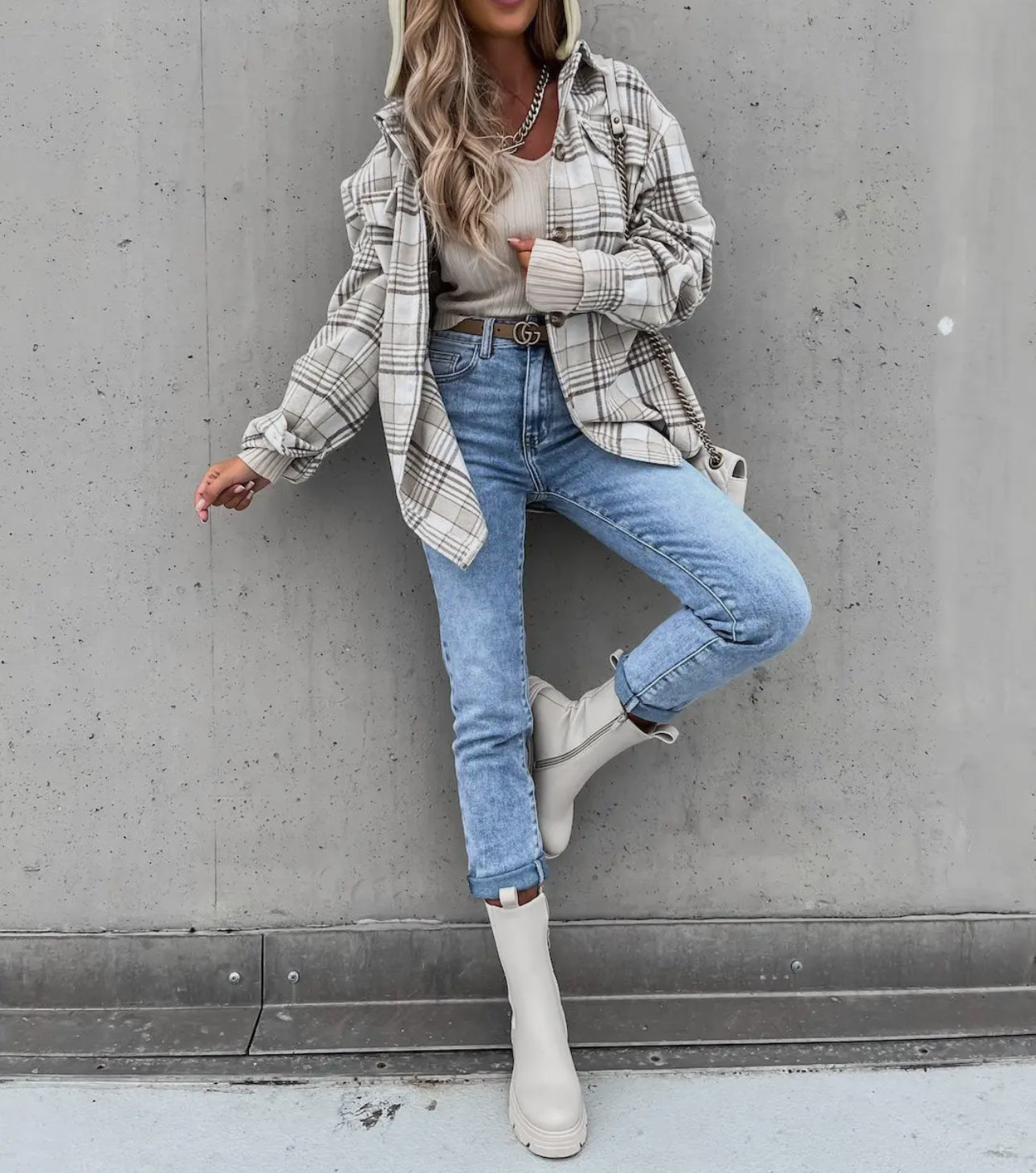 Autumn/Winter Hooded Plaid Button Shirt Jacket