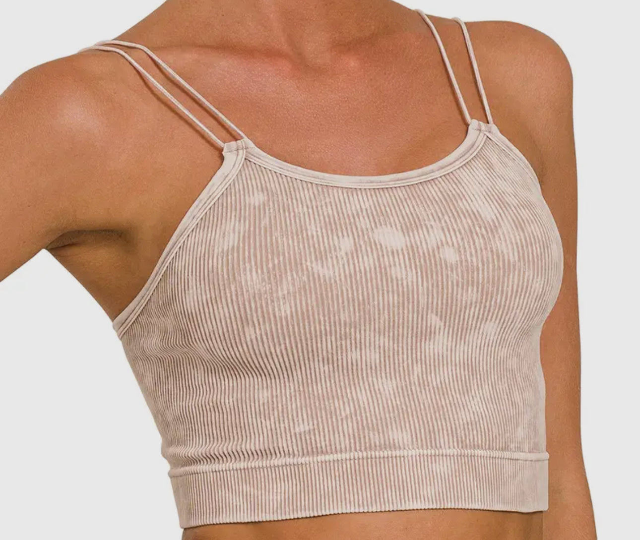 Washed Ribbed Seamless Double Strap Tank Top