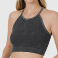 Premium Washed Seamless Halter Racerback Crop Tank