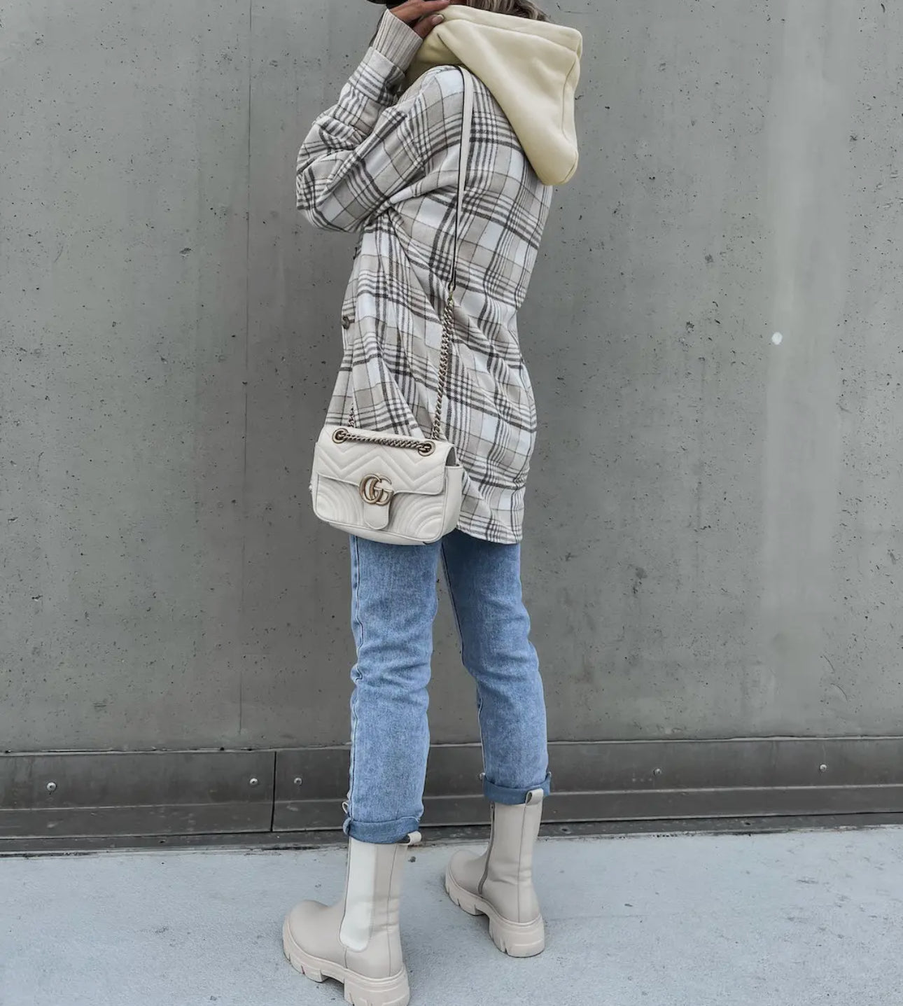 Autumn/Winter Hooded Plaid Button Shirt Jacket