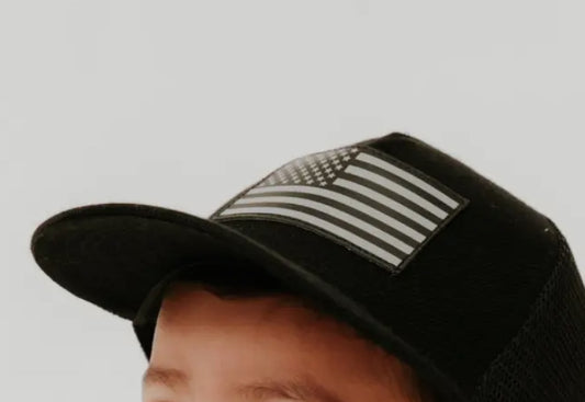 American Flag Leather Patch Trucker Hat - Youth