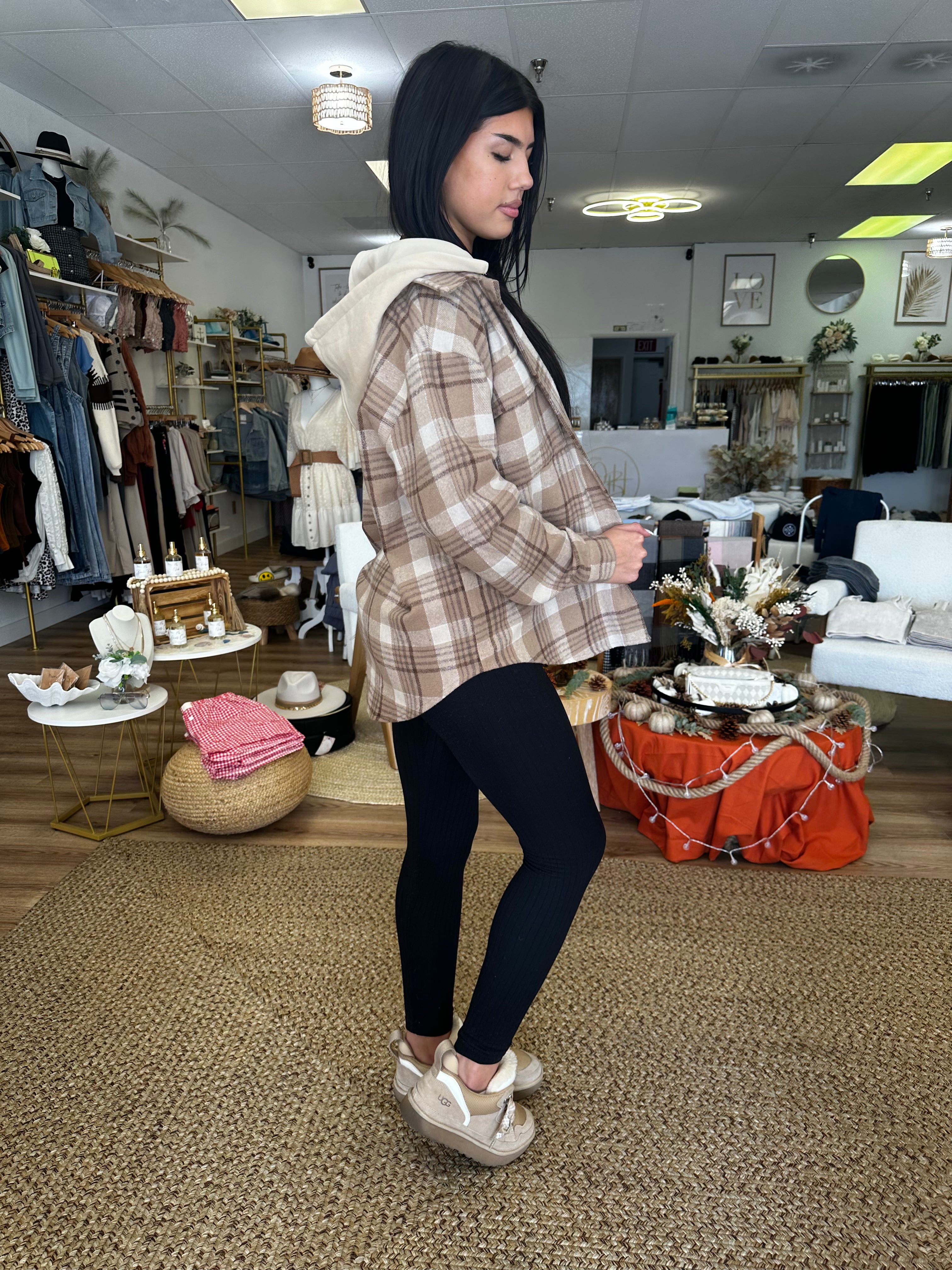 Autumn/Winter Hooded Plaid Button Shirt Jacket