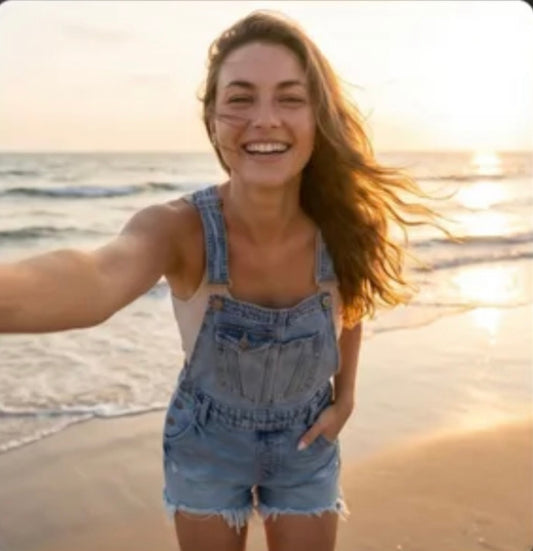 Medium Wash Frayed Hem Shortall
