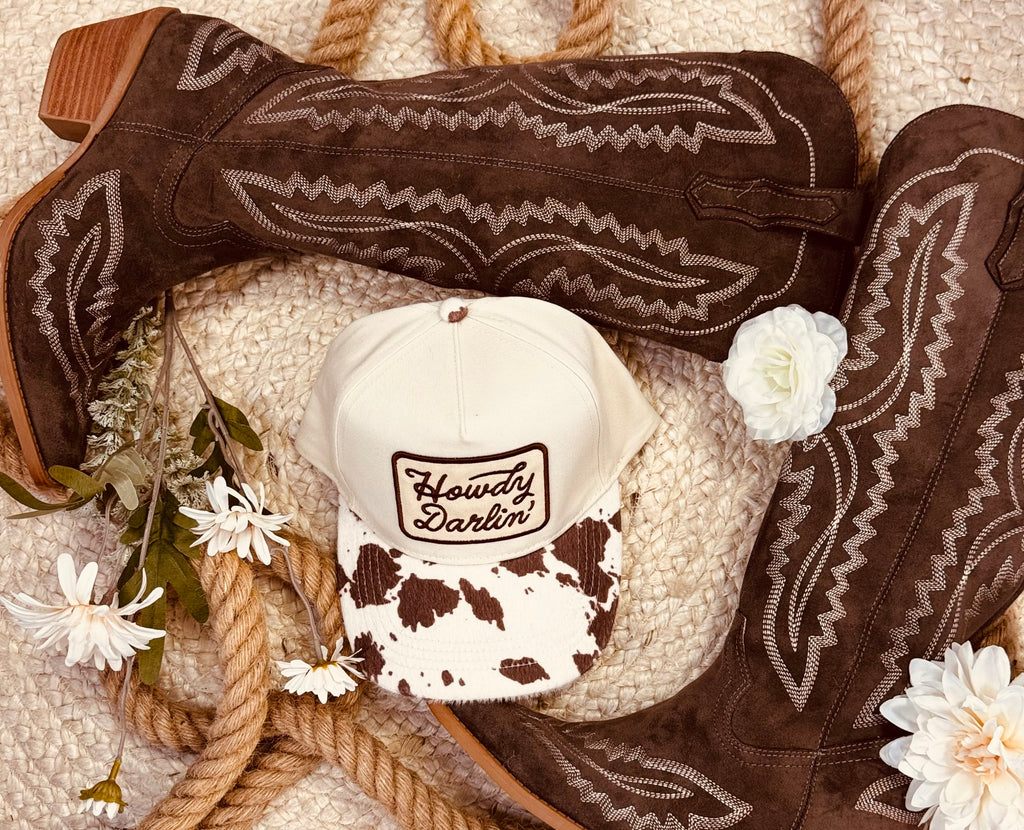 Howdy Darlin' Embroidered Patch Animal Print Trucker Hat