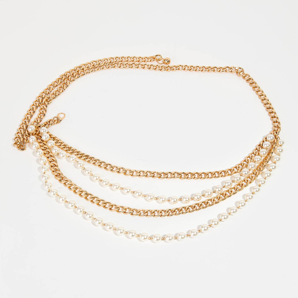 Layered Pearl Chain Belt