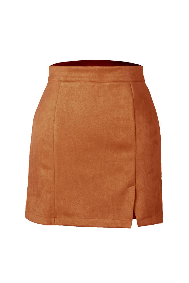 Suede wrap hip high waist zipper A-line skirt