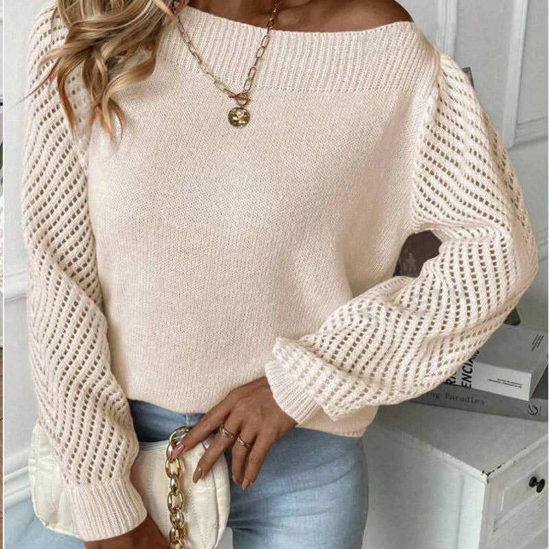 HOLLOW-OUT LONG-SLEEVED LINENECK SWEATER