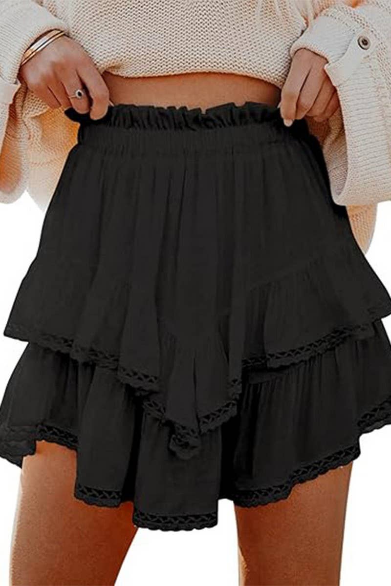 HIGH WAIST LAYERED RUFFLE MINI SKIRT