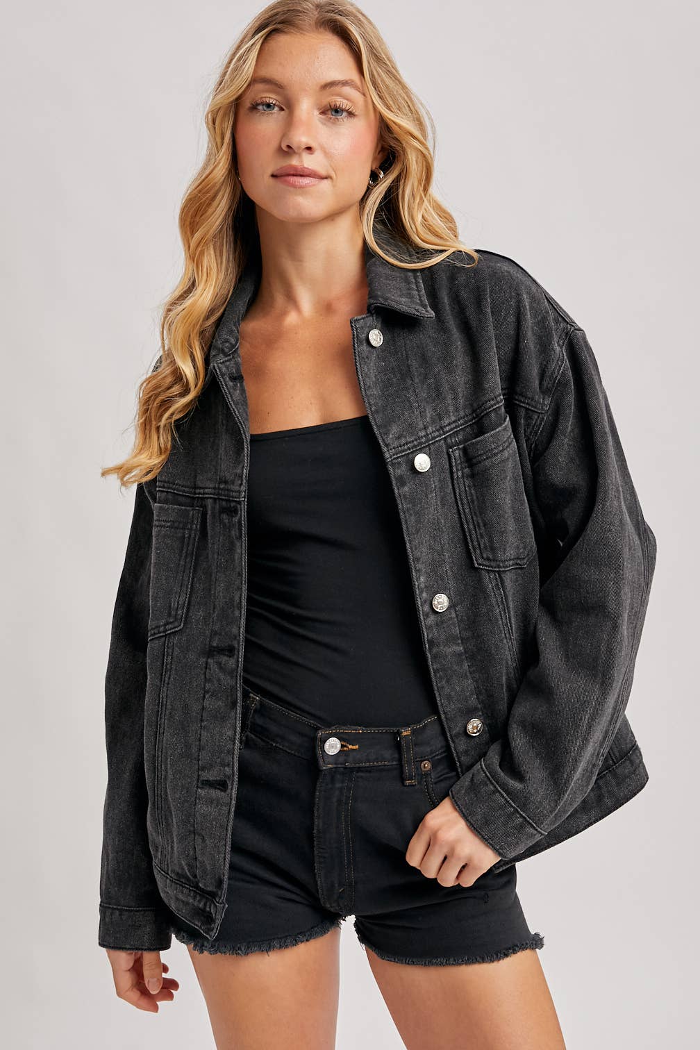 DENIM BUTTON DOWN OVERSIZED JACKET