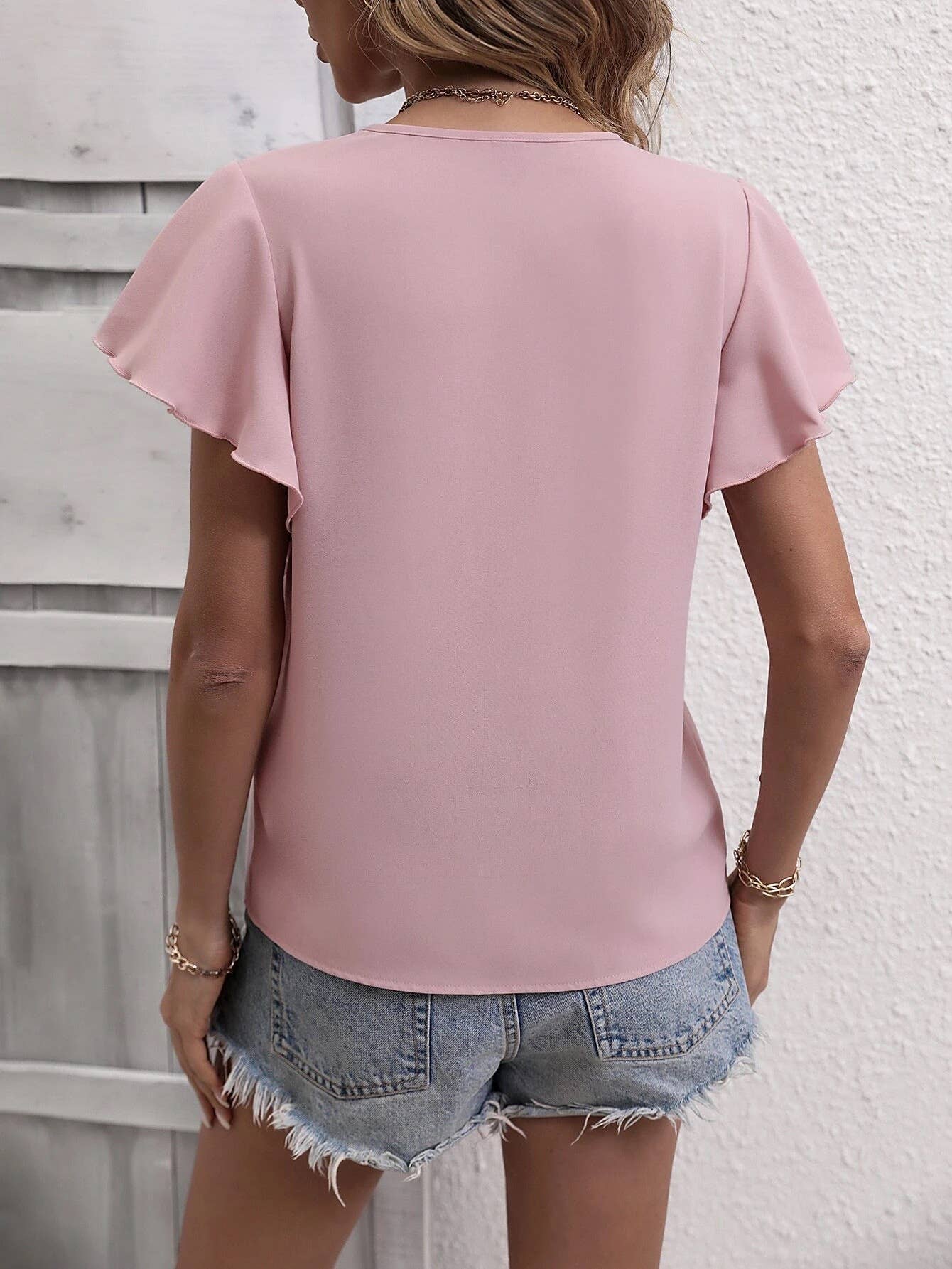 V Neck Ruffles Sleeves Top