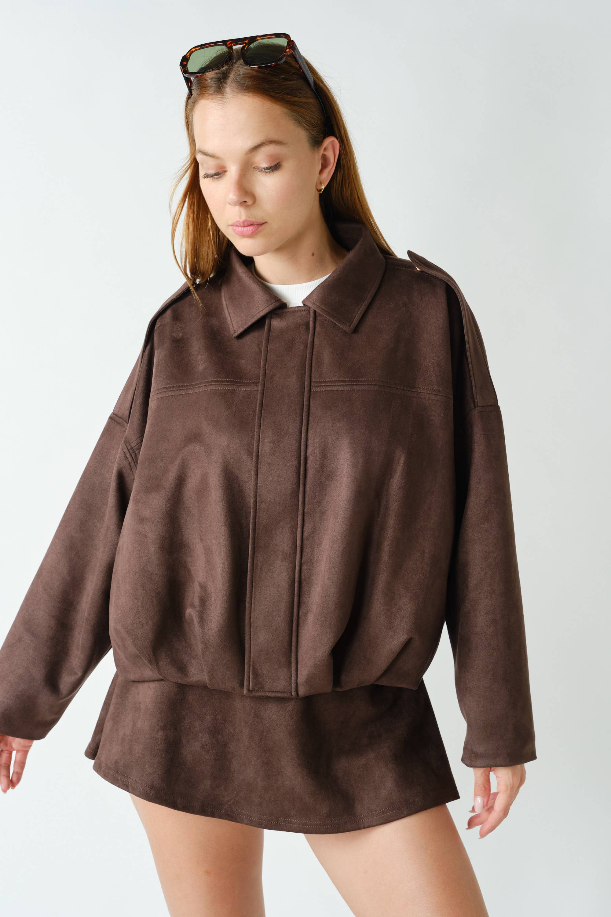 SUEDE-FINISH ZIP-FRONT JACKET (PRE🤍ORDER)