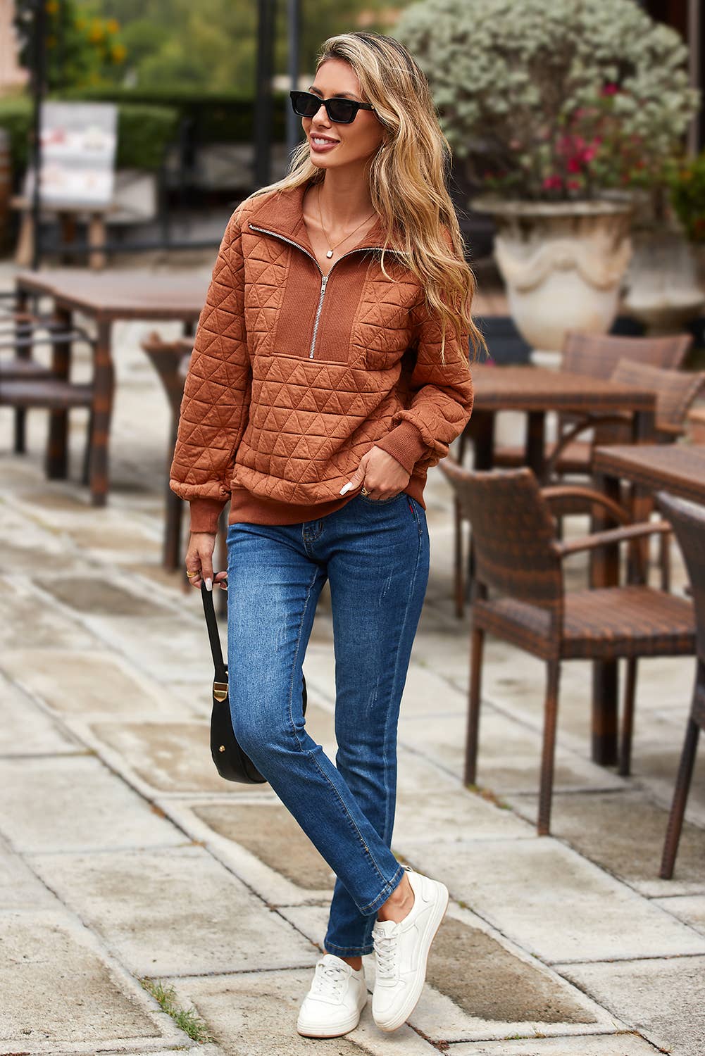 Solid Casual Shift V Neck Pullover Sweatshirt