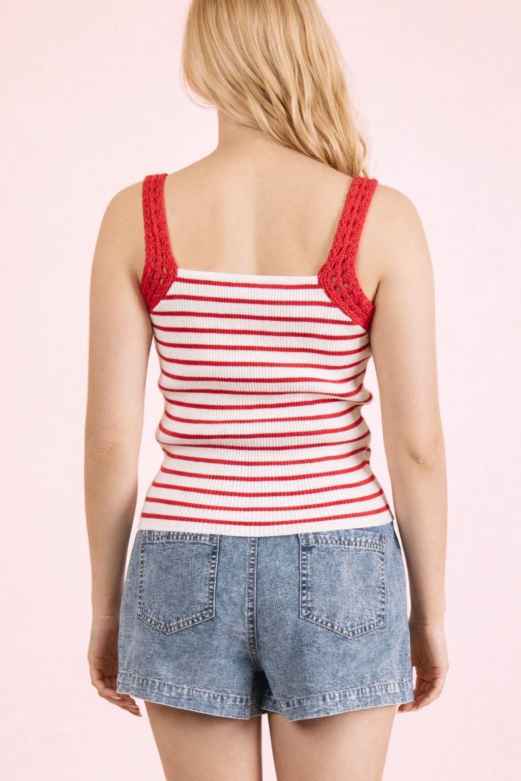Crochet Sleeve Striped Knit Tank Top (PRE🤍ORDER)