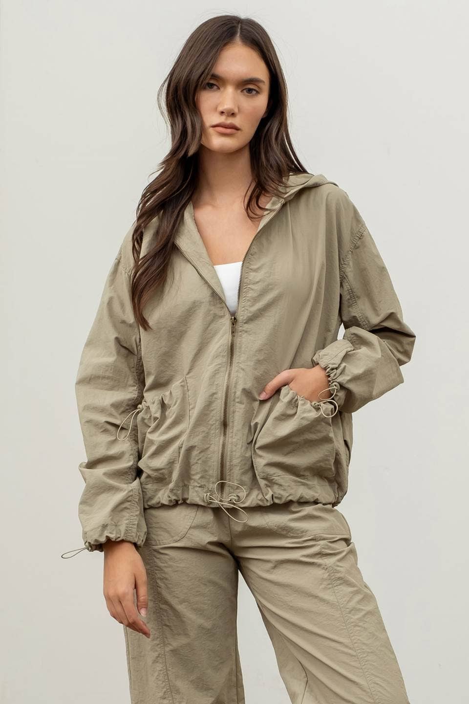 ZIP UP DRAWSTRING HOODED JACKET