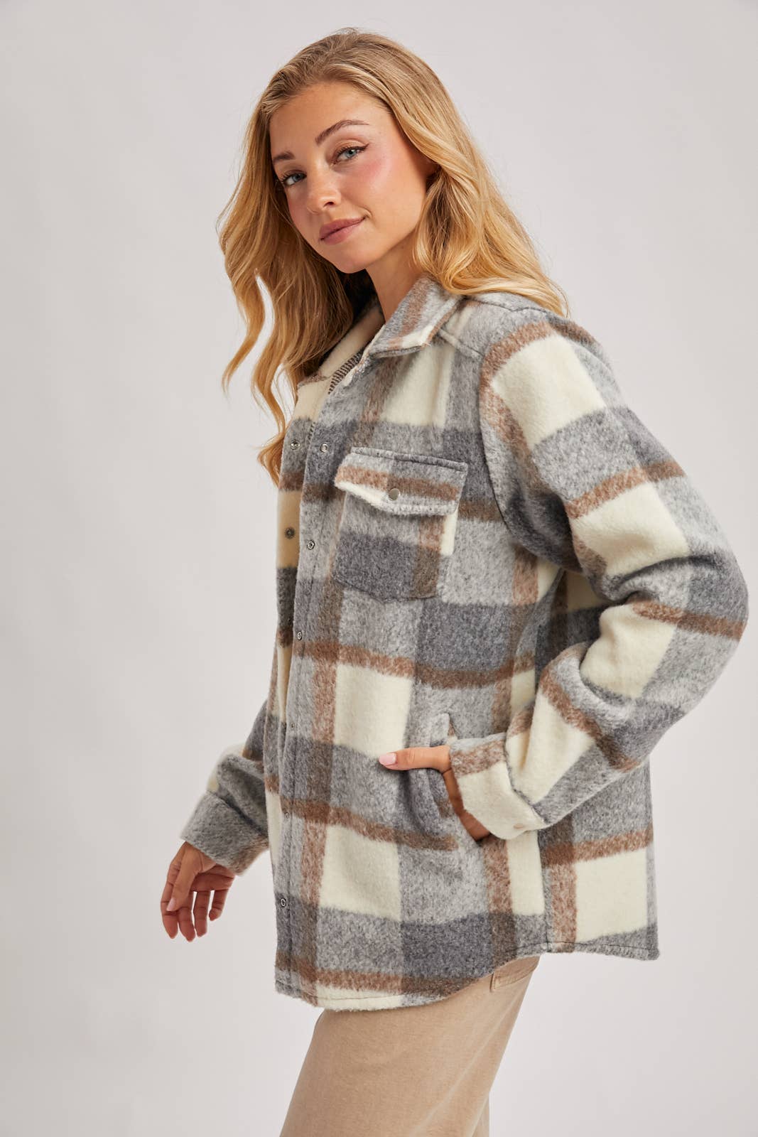 PLAID BRUSHED FLANNEL SHACKET