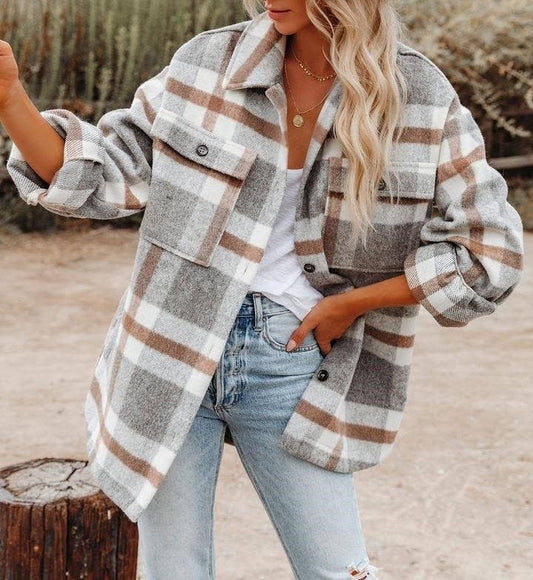 Vintage Flannel Lapel Button Jacket