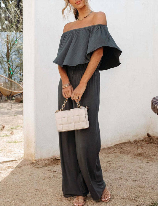 Boat neckline wide-leg jumpsuit