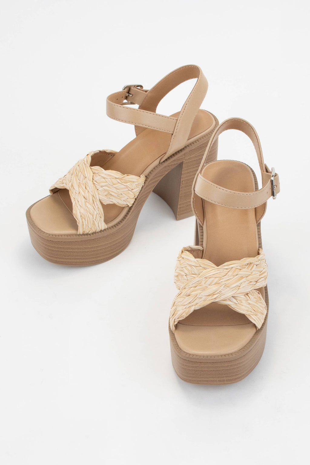 WOVEN CRISS CROSS STRAP CHUNKY PLATFORM HEEL
