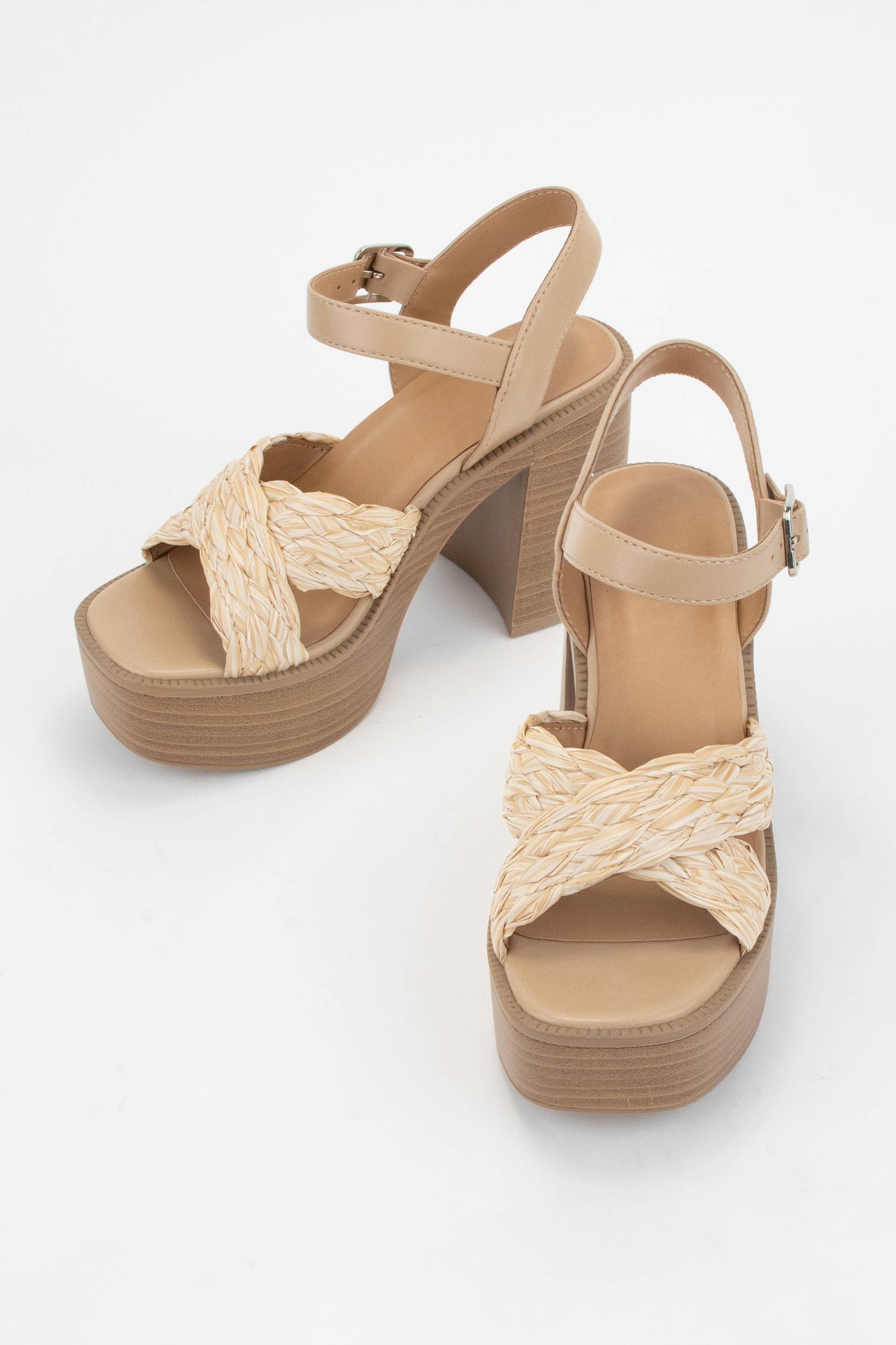 WOVEN CRISS CROSS STRAP CHUNKY PLATFORM HEEL