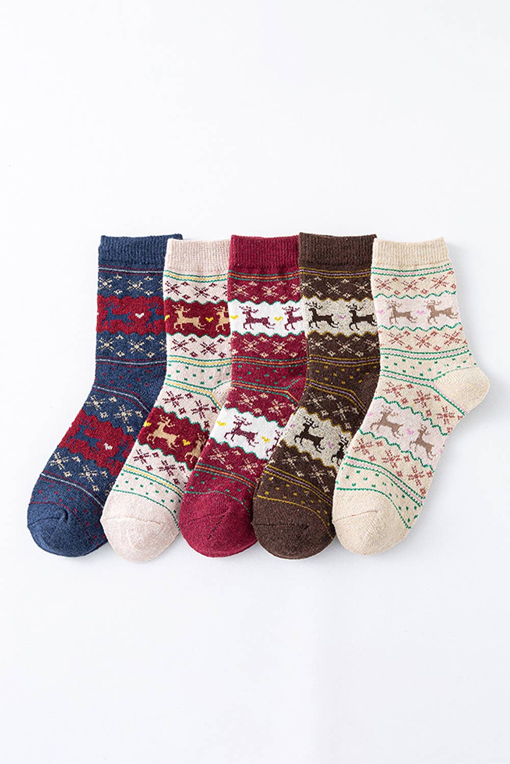 Reindeer Christmas Print Socks | 5 Pairs in A Box