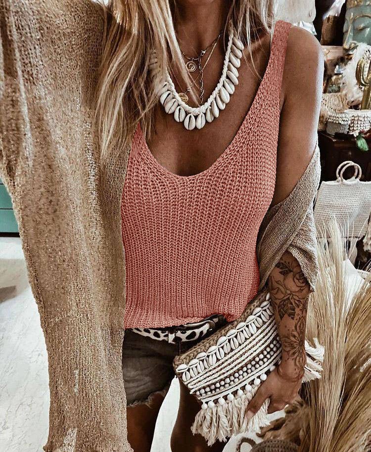 Casual Sleeveless Knit Tank Top