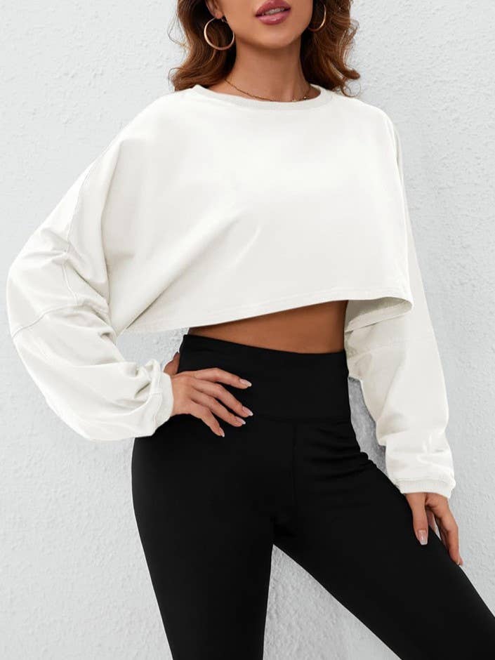 Stylish Crewneck Loose Crop Top Sweatshirt