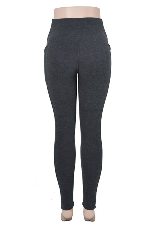 Fur lined solid winter thicker warm legging w/side pockets