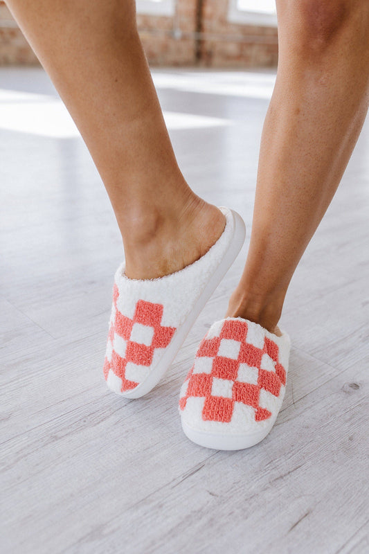 Checkered Print Fuzzy Slippers