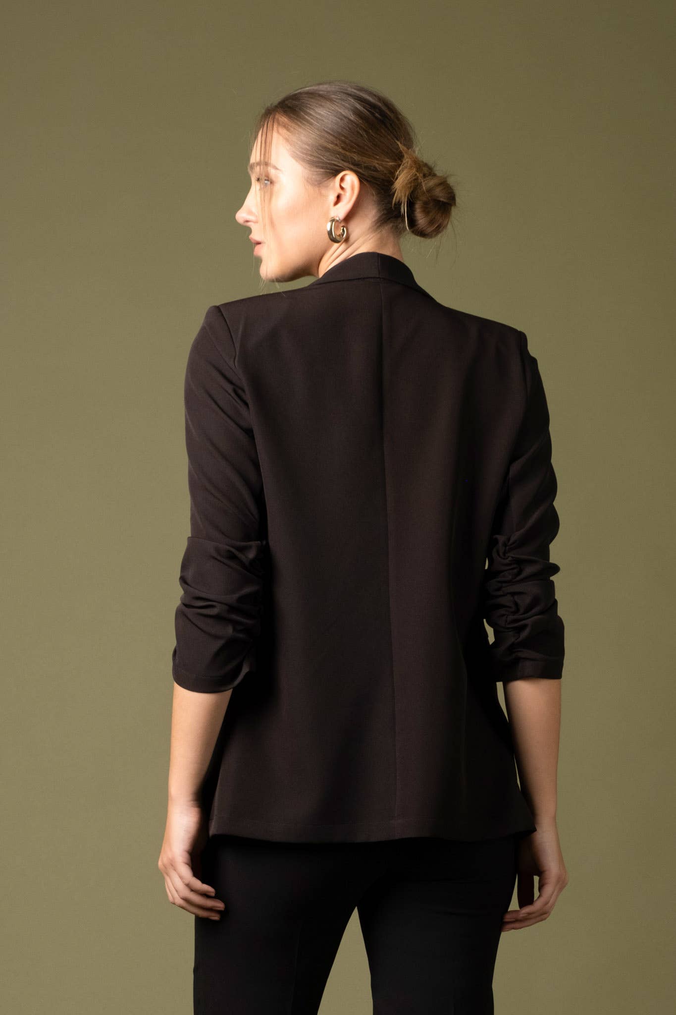 RUCHED 3/4 SLEEVE SLEEVE BLAZER