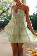 Halter ruched swing mini dress