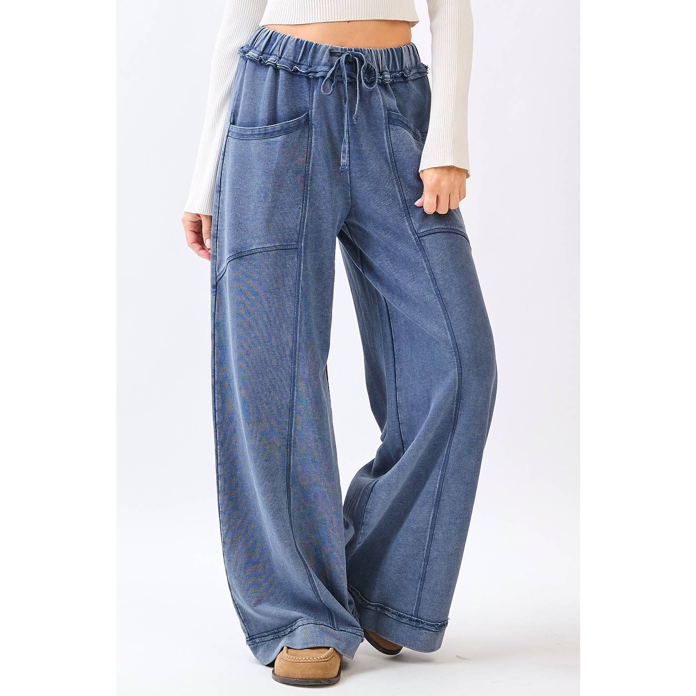 MINERAL WASH CURVED SEAM WIDE LEG PANTS (PRE🤍ORDER)