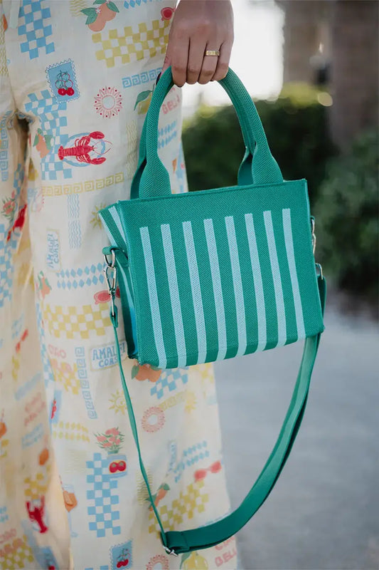 Green Striped Structured Mini Tote Purse (PRE🤍ORDER)